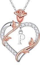Initial Heart Necklace for Women White Gold Plated Heart A-Z Pendant Necklace