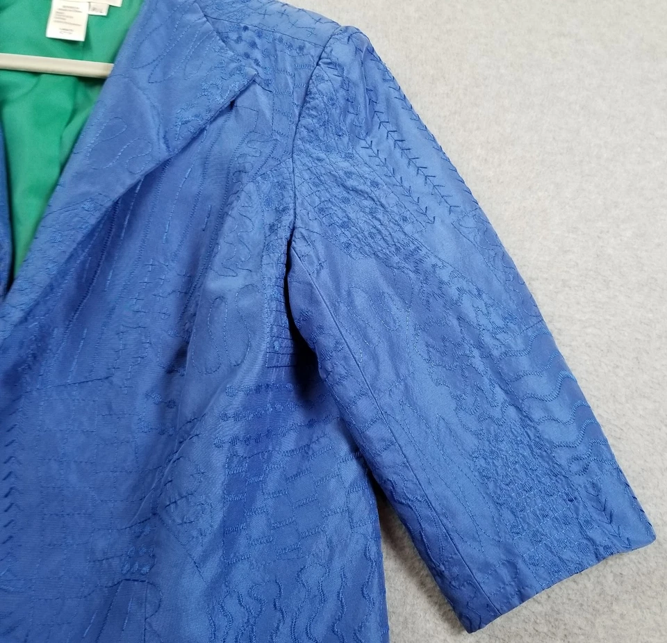 Coldwater Creek Blazer Jacket Women’s Petite Large PL Blue Silk 3/4 Sleeve Open - Image 4 of 4