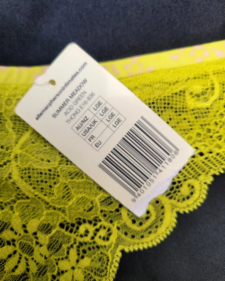 NWT Elle Macpherson Summer Meadow Acid Green Lace Thong Size L US EUR UK - Image 3 of 4