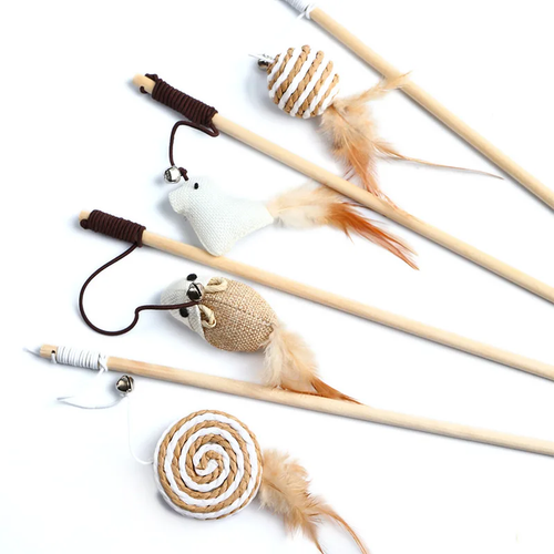 Teaser Feather Toys Kitten Colorful Rod Cat Wand Wood Interactive Stick Supplies