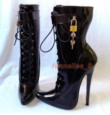 Extreme High Heels Patent Leather Pointed Toe Lace Up Ankle Boots US4.5-15 35-50
