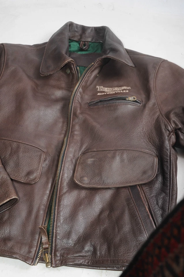 Chaqueta de moto de cuero marrón para hombre Triumph Motorcycles talla pequeña Foto 4 de 4