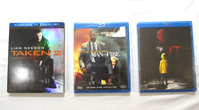 BRAND NEW Taken 2/ Man on Fire/ IT Horror Action Movie (Blu-ray Lot of 3) Sealed