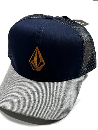 Volcom Full Stone Cheese Snapback Hat Cap Sea Navy Gray Meshback Adjustable New - 第 1/13 張圖片