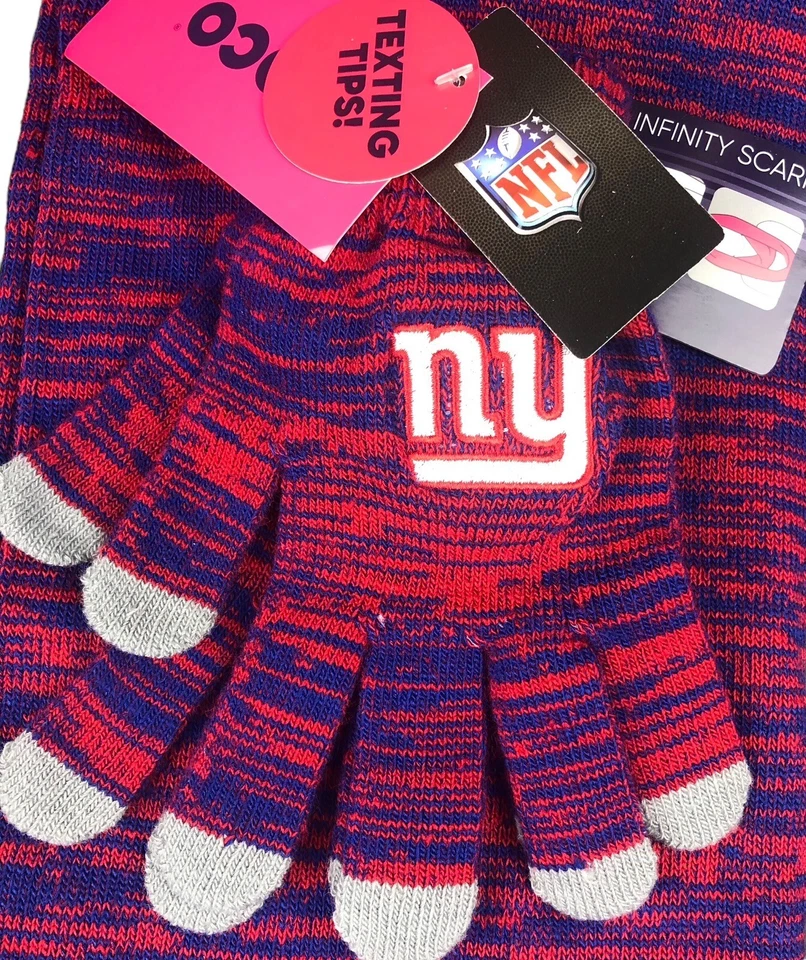 Juego de bufanda y guantes infinitos mezcla de colores con licencia de los New York Giants NFL nuevo con etiquetas Foto 3 de 4