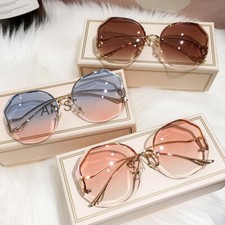 Luxury Rimless Sunglasses Women Ladies Fashion Oversized Gradient Shades UV400/ 