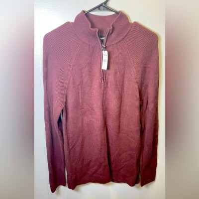 Express Men's NWT Ribbed Wine Mock Neck 1/4 Zip Sweater Size Medium