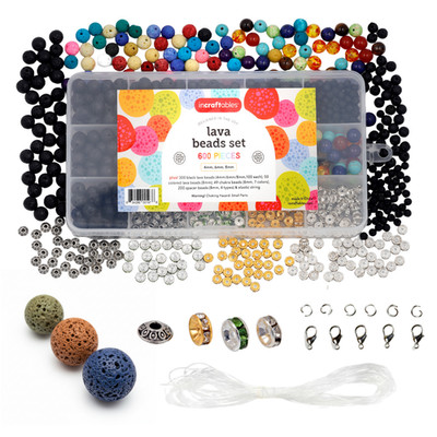 Incraftables Rock Lava Beads for Jewelry Making Bulk (600pcs) Black & Multicolor