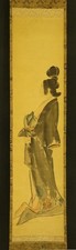 JAPANESE HANGING SCROLL ART Painting Beauty Bijin Figure #E1044