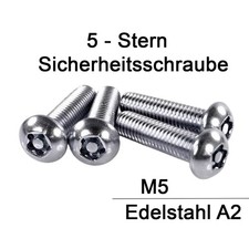 Sicherheitsschrauben 5-Lobe - M5 - Halbrundkopf - 5-Stern - Edelstahl A2