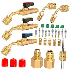  31PCS Air Conditioning Refrigerant Angled Ball Valve 1/4 Inch for R410A R134A 