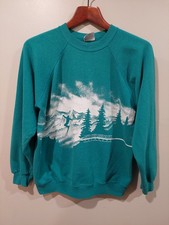 VTG 90s Mountain Ski Summit AOP Crewneck Sweatshirt Nature Hanes Large Vintage