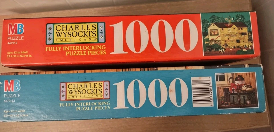 Lot Vtg Charles Wysocki MB Puzzle 1000 Veterinary Surgeon & Wells Fargo SEALED - Image 4 of 4