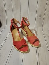 Vionic Marina women's wedge comfort sandal red suede upper Jute size 9 NWD