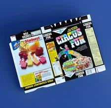 1987 CIRCUS FUN STARBURST CANDY Cereal Box Unassembled FLAT Magic Secrets Offer