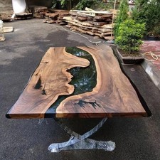 60x30 Green Epoxy River Table Top | Live Edge Dining Handmade