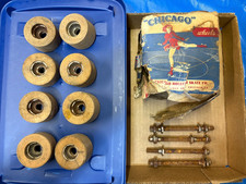 Set of 8 Vintage Chicago Roller Skate Co No. 87 SP Skate Wheels, Box, Hardware