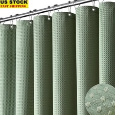 Sage Green Waffle Shower Curtain Heavy Duty Water Repellent Polyester Fabric