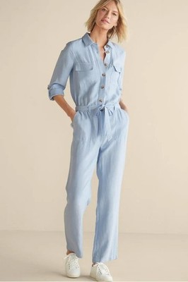 SOFT SURROUNDINGS NWT $150 Kerry Linen Blent Belted Jumpsuit in Chambray Size 8