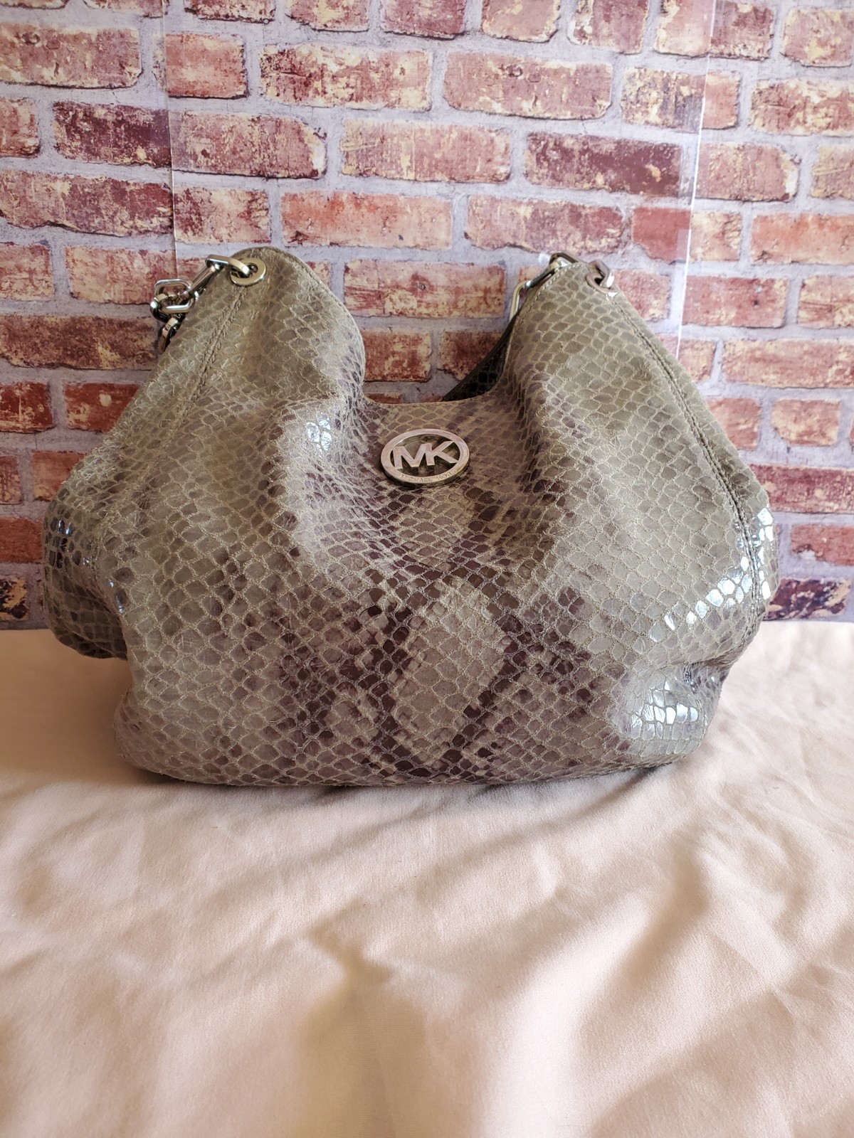 Michael Kors Black Python Snakeskin Embossed Leat… - image 1
