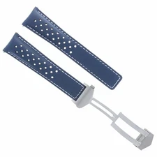 LEATHER WATCH BAND STRAP 22MM FOR TAG MONACO CAW211P.FC6356 BLUE WS PERFORAT