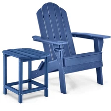 Patiojoy 2 PCS Patio Folding Adirondack Chair Side Table Cup Holder HDPE Navy