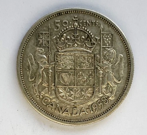 1958 CANADA SILVER 50 CENT - VF20 - QUEEN ELIZABETH II HALF DOLLAR #582