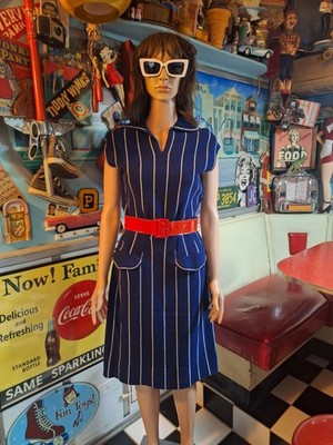 True VTG 1960s 70s GINO PAOLI ITALY Original MOD WOOL Dress M Mid-century Belted