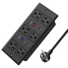 30W Recessed Power Strip USB C, Desk Flush Mount Outlet Plug in 6 6 FT, Black