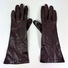 Vintage Saks Fifth Avenue Brown Leather Gloves Silk Lined Made in Italy Size 6