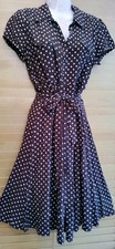 Vintage 1940s 1950s Style brown white polka dot shirt tea party dress Size 14 