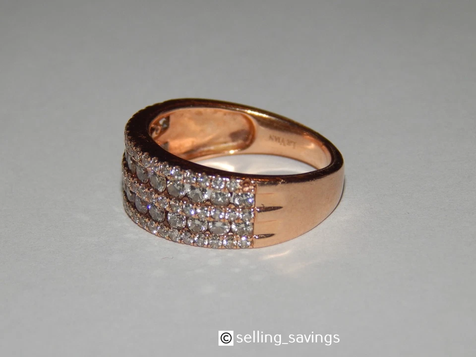 JUEGO DE CANAL DE DIAMANTES LEVIANO 1,00 TCW ORO ROSA 14K ANILLO BANDA ANCHA 8 MM TAMAÑO 6,5 Foto 3 de 4