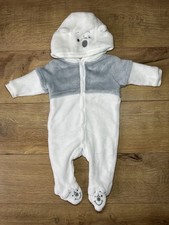 Disney - Matalan -White & Grey Soft Winnie the Pooh Pram Suit-Age 0-3 Months-VGC