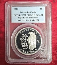 2010 5 Pound Palladium Tristan Da Cunha PCGS Gem Proof High Relief 1 oz. Coin