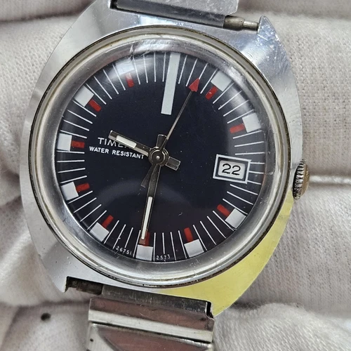 Vintage TIMEX MARLIN Mens Wrist Watch Blue Navy 26751 2573 Mechanical 1973 Runs