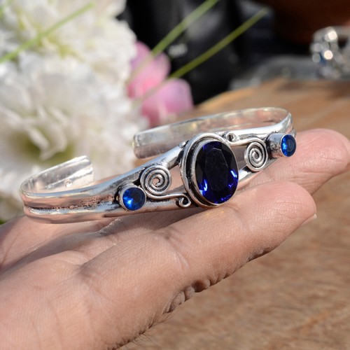 Dark Blue Tanzanite Gemstone 925 Sterling Silver Bracelet For One Person Gift - Picture 4 of 8