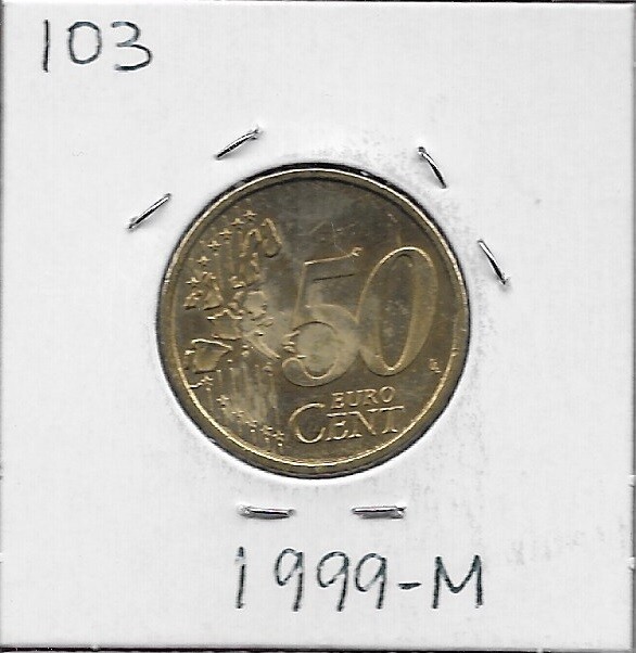 FINLAND 50 EURO CENT 1999M RAMPANT LION LEFT SURROUNDED BY STARS