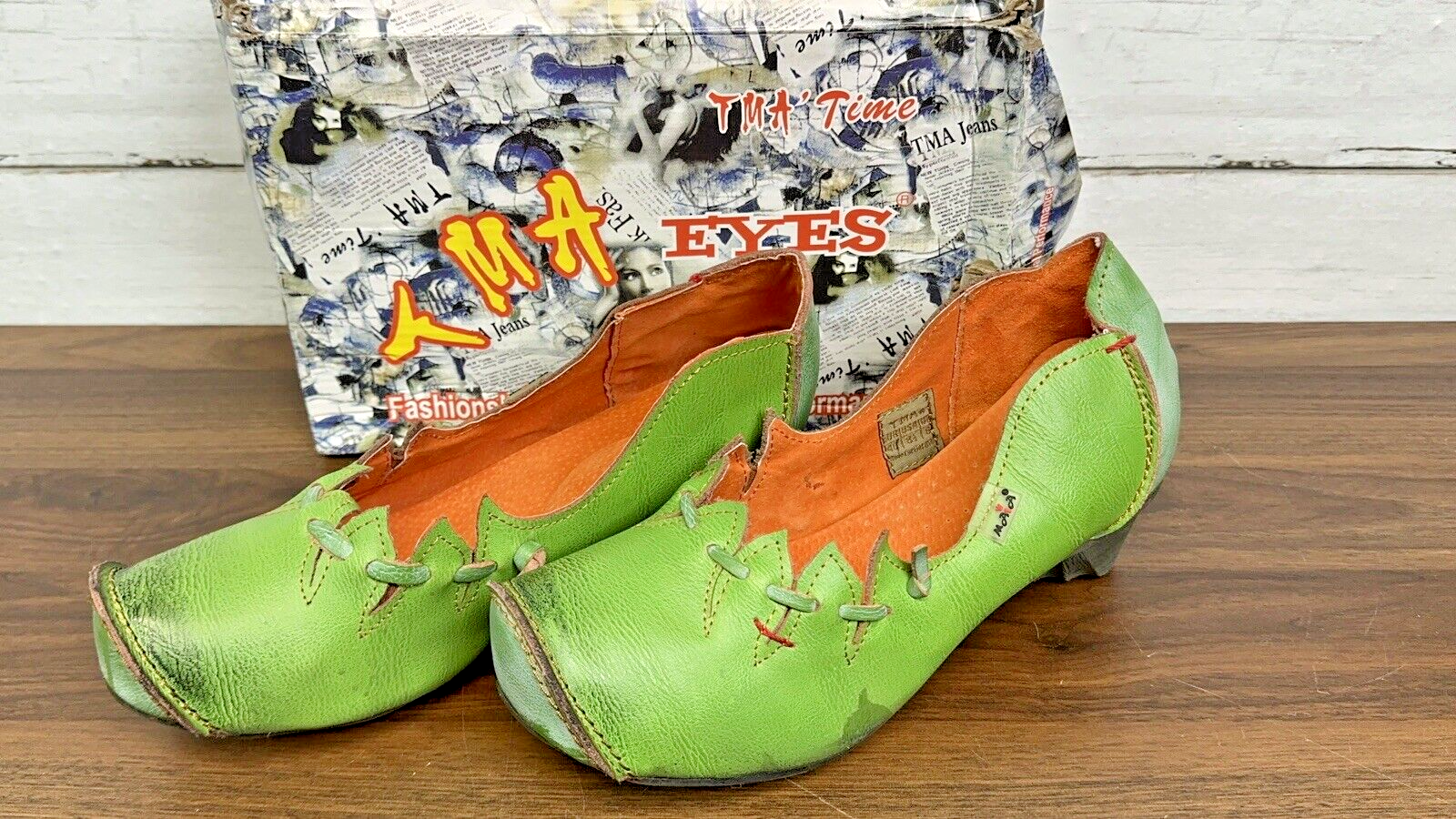 TMA Eyes Women's Green Contras Lace Accent Mary Jane Mules Size 41/8.5M