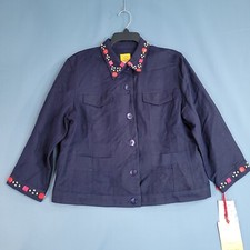 Ruby Rd. Women's Long Sleeve Jacket Beaded Neckline  Sleeves Navy Blue Size 12