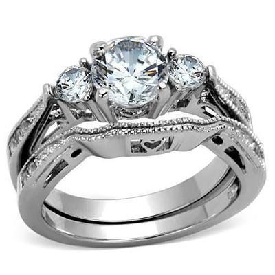  PAIR OF PLATINUM/STEEL ALLOY 1.7 CARAT SIMULATED MOISSANITE MATCHED RINGS SZ 8