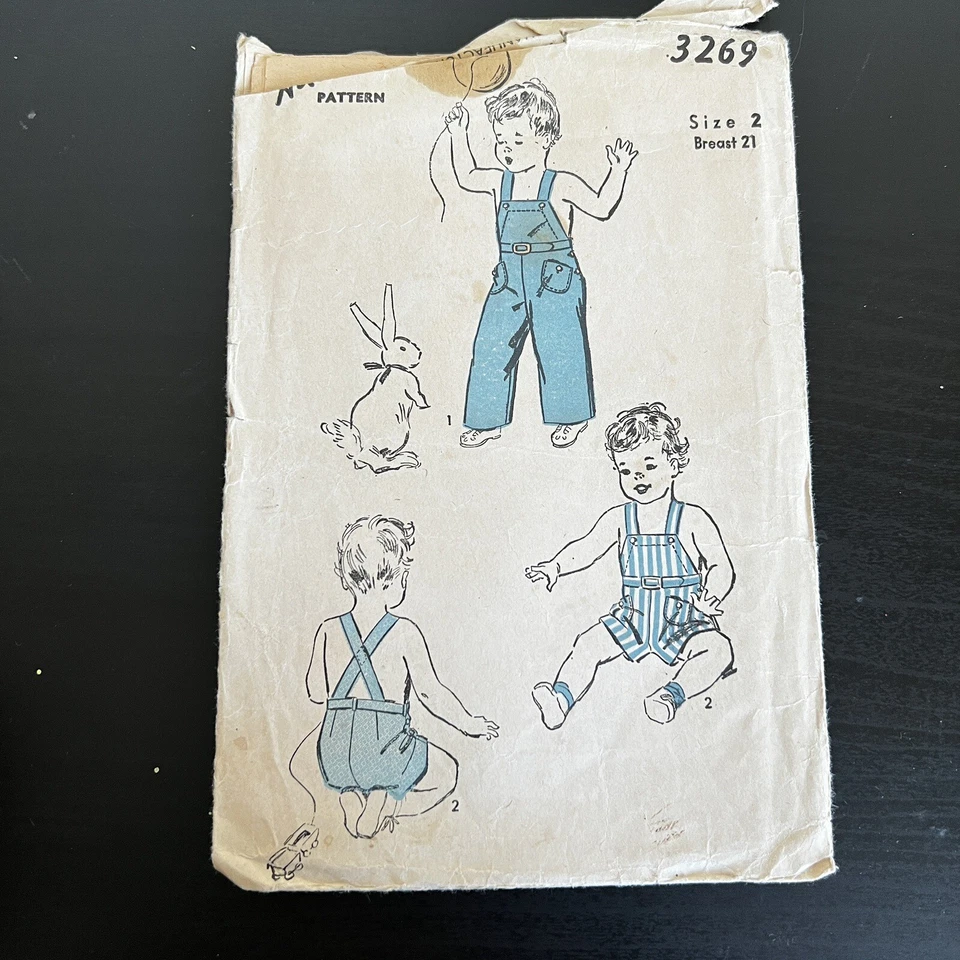 Vintage 1940s Advance 3269 Toddler Bib Overalls Two Lengths Sewing Pattern 2 CUT - Image 2 of 4