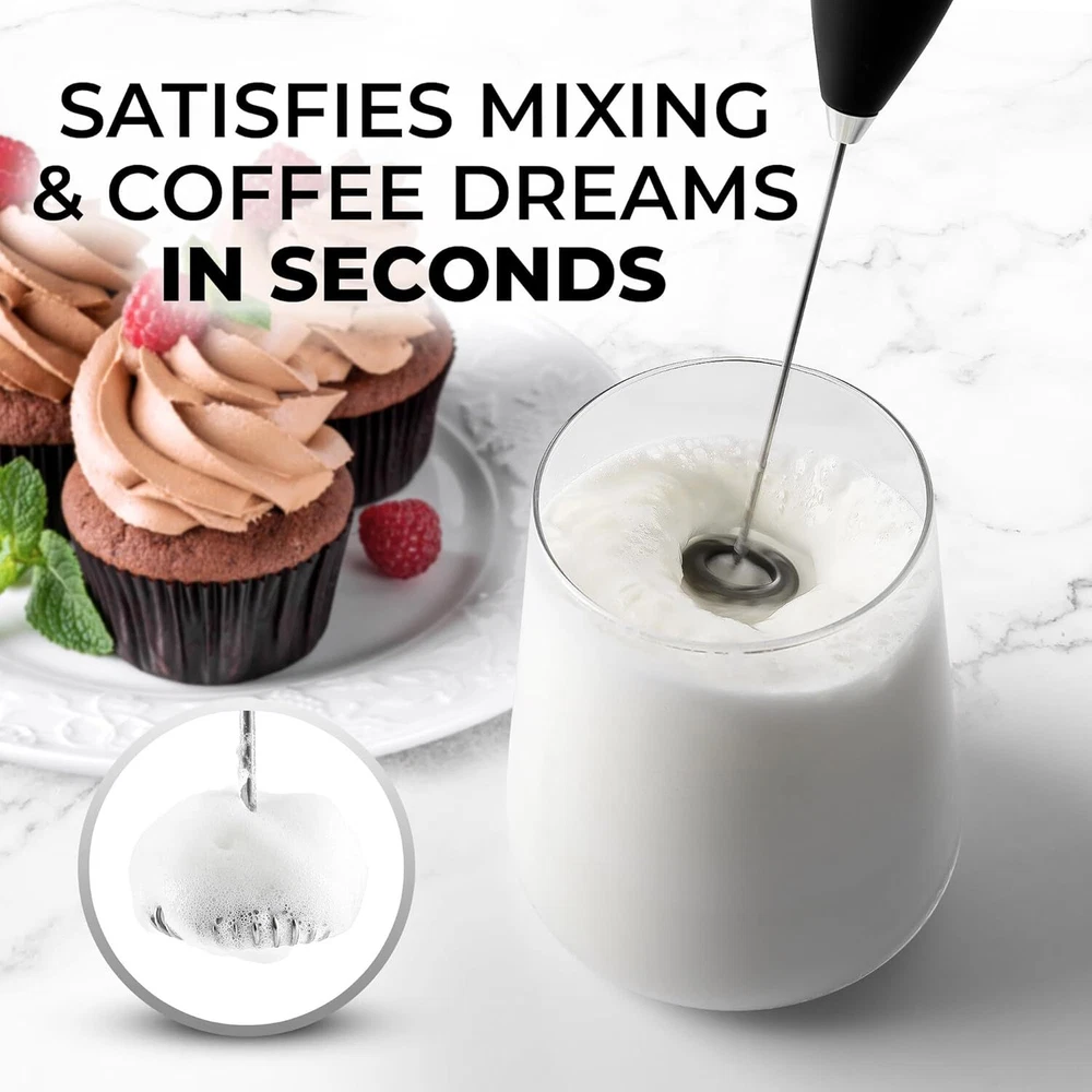 Milk Frother Wand – Powerful Handheld Electric Whisk with 2 Durace