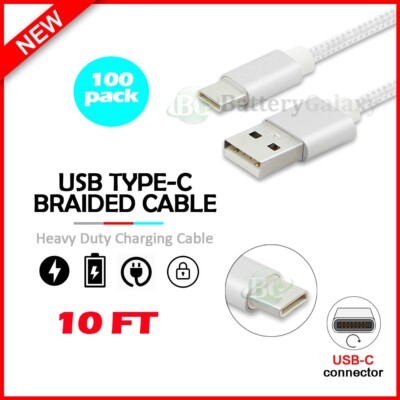100X 10FT USB Type-C Thick Charger Cable for Phone Google Pixel 6/ 7 / 8 / Fold