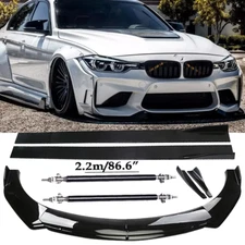 Front Bumper Lip Spoiler Side Skirts Rear Glossy Black Universal For BMW