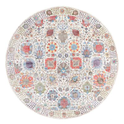 10'1''x10' Colorful Silk With Textured Wool Tebraz Hand Knotted Round Rug R62272
