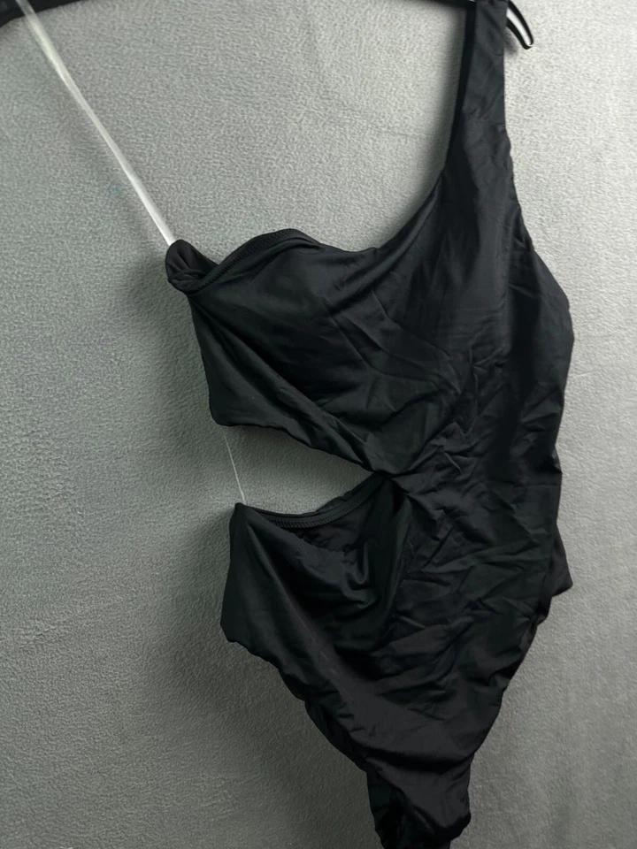 Nuevo con etiquetas Traje de baño de una pieza grande con un hombro corte lateral negro aguamarina natación para mujer B Foto 4 de 4