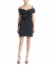 Marc Jacobs Off-Shoulder Gathered Mini Silk Black Dress with Bow Detail Size 6