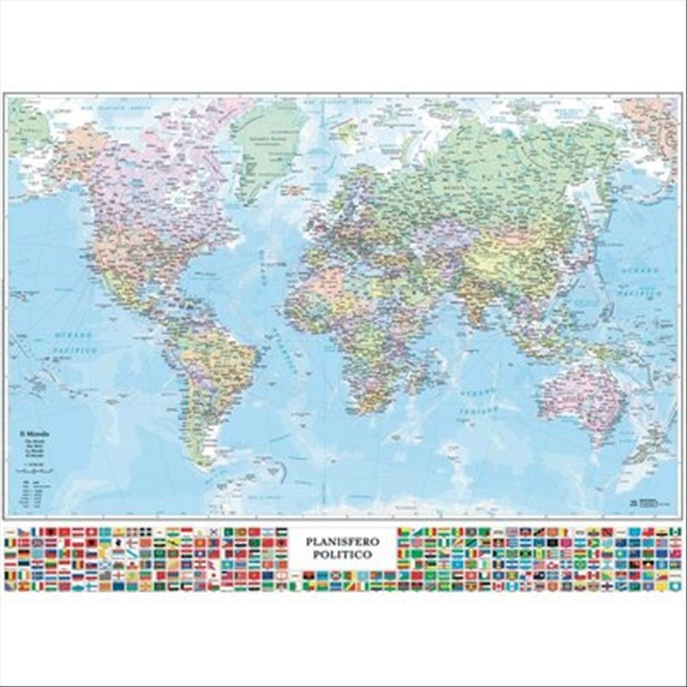 Libri Mondo Con Bandiere Grande (Cm 132X99)