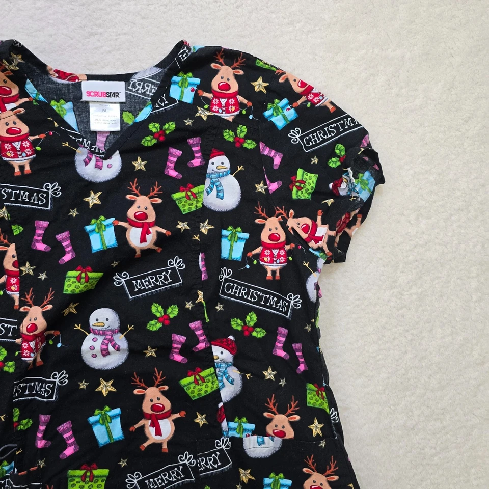 Scrubstar Women's Medical Nurse V-neck Novelty Seasonal Print Scrub Top M - Image 4 of 4