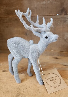 NWT Ino Schaller Bayern Germany Flocked Gray Stag/Buck/Deer Christmas Ornament